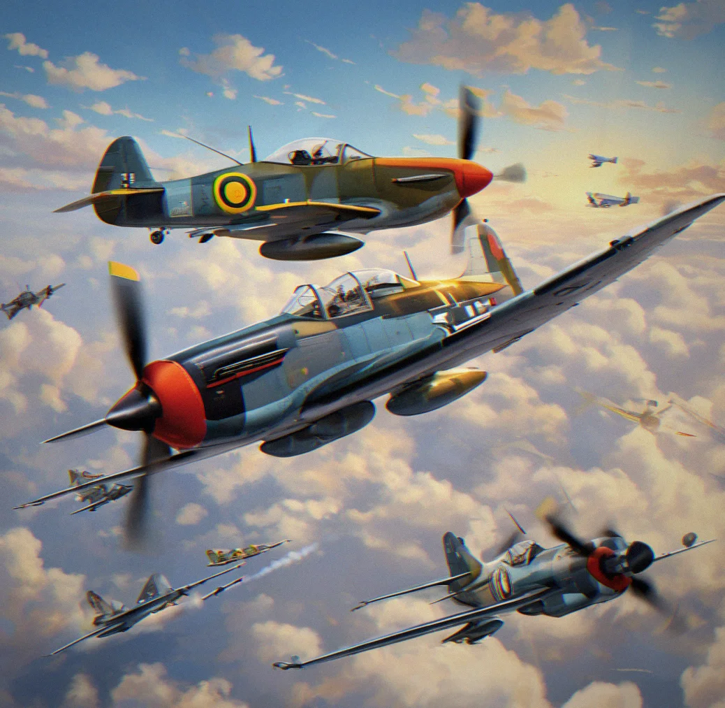 Four aircraft in a live dogfight. Your radar's tracking contacts, ammo counter's visible, and you can see teammate callouts coming in.